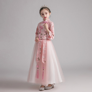 中国风儿童汉服夏装超仙长袖女童粉色12岁女孩连衣裙唐装古装春秋