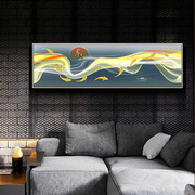 4489新中式抽象金色意境水墨山水风景床头画装饰画金色麋鹿鱼游图