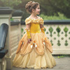 贝儿尔公主裙蓬蓬，纱花童长婚纱女童一字，肩连衣裙儿童晚礼服高贵黄