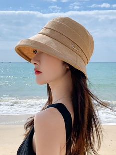 女士草帽盘子高级感大头围显脸小夏季透气遮阳帽海边遮全脸太阳帽