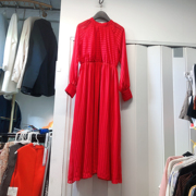 M码红色条纹雪纺长袖连衣裙