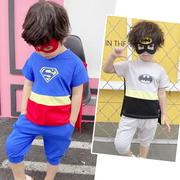 男童超人短袖套装2020蝙蝠侠，儿童夏季披风，宝宝纯棉拼色潮