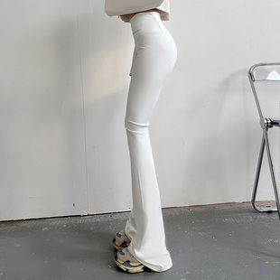 麻豆腿神裤白色高腰，弹力微喇叭裤女修身显瘦包臀，瑜伽垂感长裤
