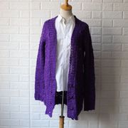外贸原单针织开衫中长款女士毛衣外套，宽松版提花紫色v领长袖通勒