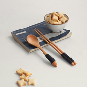 原木质餐具便携式缠线木筷子勺子学生一人食日式和风旅行布袋套装