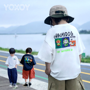 YOXOY儿童卡通T恤白色短袖男童半袖夏季潮牌多巴胺穿搭夏日系童装