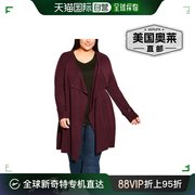 avenueplus女式针织长袖，开衫毛衣-紫红色美国奥莱直发