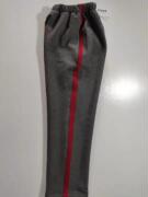 可中小学生男女校裤深灰色裤，拼接红色3厘米，宽杠条直筒裤大码