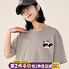 熊猫短袖t恤女夏季卡其色正肩半袖，2024oversize个性宽松上衣
