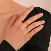 欧美时尚复古月亮星星开口戒指套装女 ins风爱心几何指环四件套