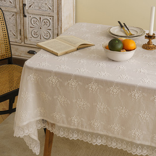 立体纯色绣花桌布蕾丝法式桌布欧式镂空花边茶几台布野餐布青年