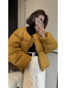 冬季高级感超好看小个子韩系姜黄色，短款加厚面包，绒棉服外套女