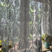 灰色美式田园成品窗帘窗纱欧式飘窗阳台穿杆蕾丝，窗帘窗纱布艺门帘