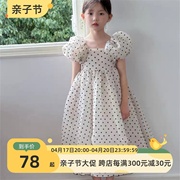 潮范童装定制24韩版夏季女童，时尚波点泡泡袖公主裙甜美连衣裙