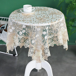 欧式小圆桌桌布蕾丝纱布方形简约刺绣茶几餐桌布多用防尘盖巾布艺