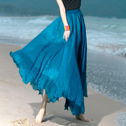 双层雪纺高腰半身裙广场舞裙8米大摆沙滩裙汉服，衬裙荷叶边跳舞裙