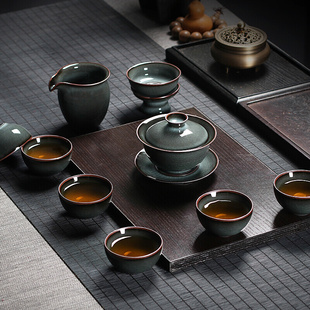 青瓷功夫茶具套装泡茶三才盖碗茶杯茶壶整套龙泉冰裂陶瓷复古