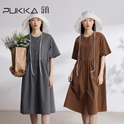 蒲PUKKA原创设计2023夏季宽松新中式圆领碎褶文艺气质连衣裙
