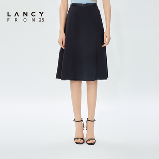 LANCY/悦朗姿2023夏季中长款半身裙子女A字显瘦中高腰纯色裙