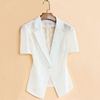 白色短袖西装女外套修身薄款夏季短款韩版蕾丝网，纱西服小披肩外搭