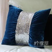 蓝色天鹅绒蝴蝶亮片靠垫，欧式时尚家居沙发样板房抱枕，靠枕不含芯