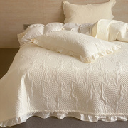 双面纯棉绗缝荷叶边床盖三件套夹棉全棉床单床罩防尘垫榻榻米床垫