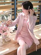 草莓雪顶富家千金粉色肌理小香背心裙+长袖上衣两件套装2024