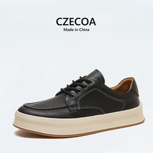 CZECOA男鞋真皮面板鞋透气休闲皮鞋百搭流行夏季英伦风鞋子潮流