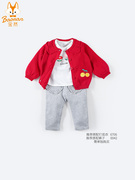 宝然女宝宝拜年服喜庆大红色，毛衣针织开衫，婴儿外套过年宝宝装9725