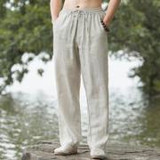 高端纯亚麻休闲裤男士唐装，夏季中国风男装，宽松薄款复古棉麻长裤子
