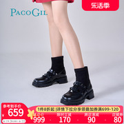 PACO GIL女靴2023秋冬弹力瘦瘦靴真皮厚底中筒柳钉靴子短靴女