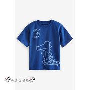 next英国男童装24春夏男宝蓝色，卡通滑板鳄鱼，字母纯棉短袖t恤
