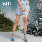 VJC/威杰思女装春夏A字半身短裙气质通勤蕾丝绣花蓝色