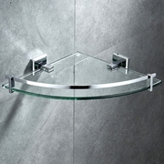淋浴房卫生间转角浴室墙角置物架全铜三角扇形钢化玻璃打孔免钉