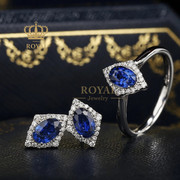 royal珠宝小轻奢0.62+1.2ct蓝宝石，套装18k金镶钻石，送女友节日礼物