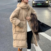 韩版时尚中长款羽绒服女冬装欧洲站欧货2024连帽宽松加厚外套