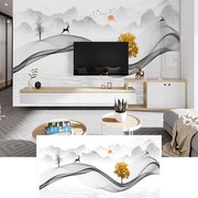 速发2022沙发壁画电视机背景墙，卧室客厅壁纸，中式山水立体无缝墙布