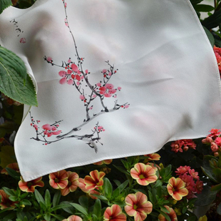 珍藏款手绘中国画艺术真丝绸缎双绉手帕桑蚕丝古风丝绸手绢小手巾
