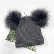 亲子帽秋冬可爱双毛球毛线帽 帽子 女士小童帽针织帽加绒保暖
