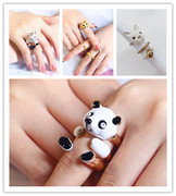 组合动物戒指时尚创意熊猫，豹子戒指可拆分欧美风套装戒指