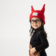 儿童帽子秋冬款女童毛线帽套头帽，男童针织帽宝宝，搞怪小恶魔保暖帽