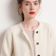 秋冬圆领羊绒衫，女纯羊绒开衫宽松大码针织衫，常规外套毛衣长袖