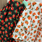 全棉60支精梳樱桃红橙色小碎花，印花面料夏季衬衫连衣裙透气布料