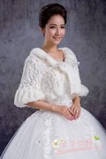 春冬季新娘婚纱礼服毛披肩 红色长袖结婚坎肩小外套