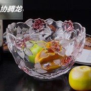 品牌玻璃水果盘客厅创意玫瑰花大号，水晶果盘糖，果盘结婚果斗欧式