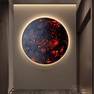月球玄关装饰画星球走廊过道尽头氛围LED灯壁画卧室背景墙上挂画