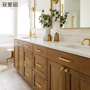 美式复古风浴室柜实木落地洗手脸双面盆组合轻奢卫生间定制洗漱台