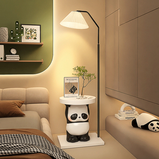 熊猫落地灯一体奶油风卧室，床头柜卡通台灯客厅沙发，旁儿童房氛围灯