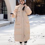 米白色中长款羽绒棉服女韩系学院风棉衣棉袄冬季外套