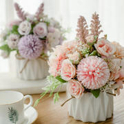北欧仿真花套装陶瓷麻绳花瓶玫瑰花仿真植物盆栽家居装饰假花盆